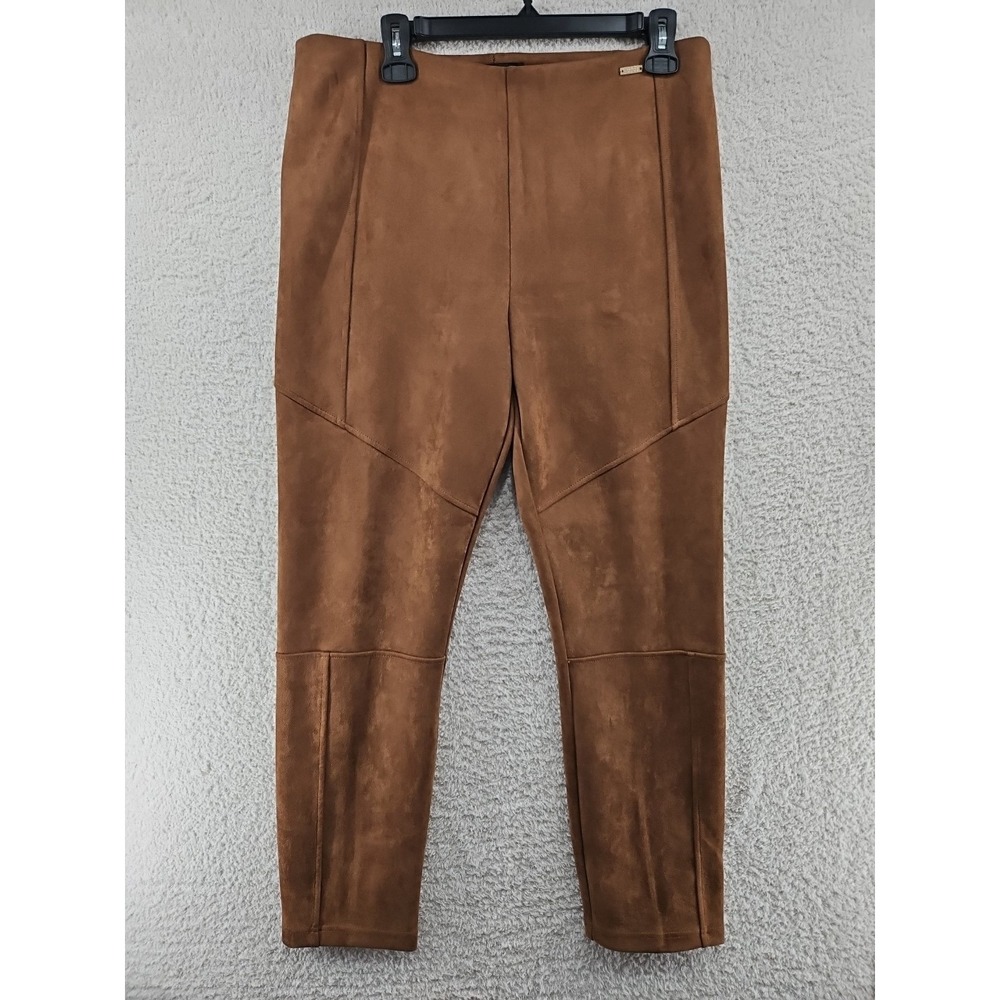 Ivanka Trump Women's Faux Suede Pants Size Large l Brown Stretch Pull On